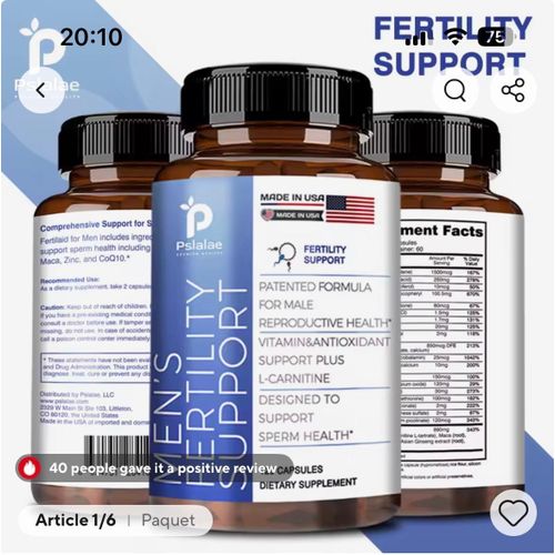 Compléments alimentaires pour la fertilité masculine , Soutien du nombre et de la mobilité des spermatozoïdes , Contient de la L-carnitine, du zinc et de l'acide folique