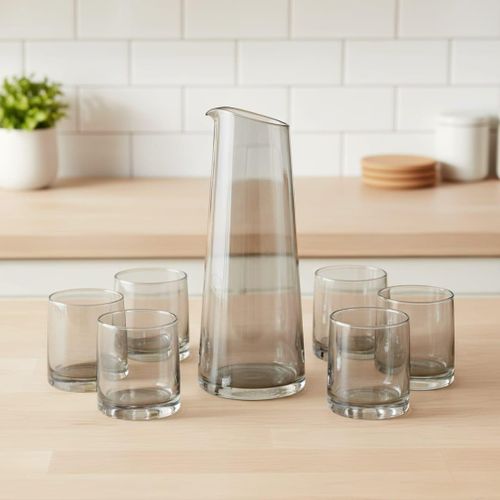 Ensemble de 7 pièces- Carafe et 6 verre a eau Gris