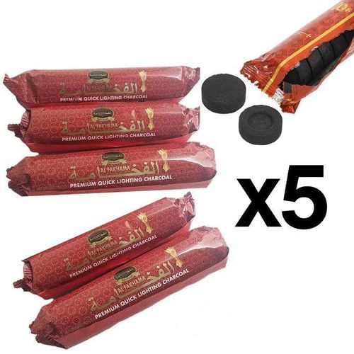 Al Fakhr 5 paquets de charbon de bois premium : 50 pièces de charbon de bois premium