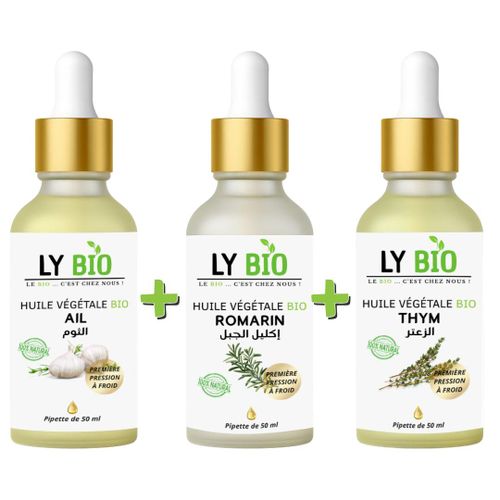 PACK HUILE AIL 50ML - PIPETTE + HUILE ROMARIN 50ml - PIPETTE + HUILE THYM 50ML - PIPETTE