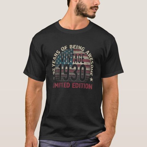 T-shirt 92E Anniversaire Cadeau Hommes Vintage 1930 92 Ans