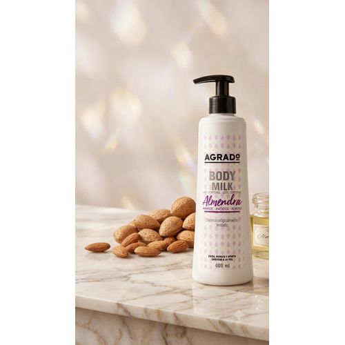 Body Milk Amande 400 ml – Lait Corporel Hydratant à l’Huile d’Amande Douce – Peau Douce et Nourrie