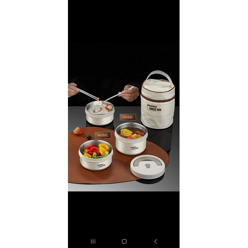 صندوق غداء حراري مع حاويات متراكمة وحقيبة حمل