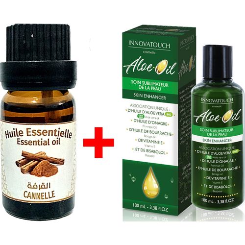 زيت أساس قرفة 10مل + زيت الألوفيرا البوراش لعلاج التجاعيد، الخطوط البيضاء و الكلف 100مل