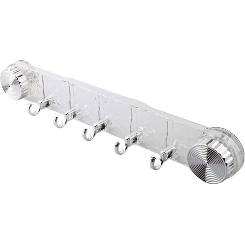 Porte-serviettes mural à ventouse rotatif transparent avec cinq crochets en plastique au design ondulé moderne