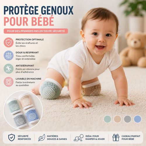 Protège-Genoux Bébé Antidérapants – Genouillères en Coton Confortables avec Points en Caoutchouc, Protection pour Ramper et Jouer, Accessoires Unisexes Sécurité pour Bébés Actifs