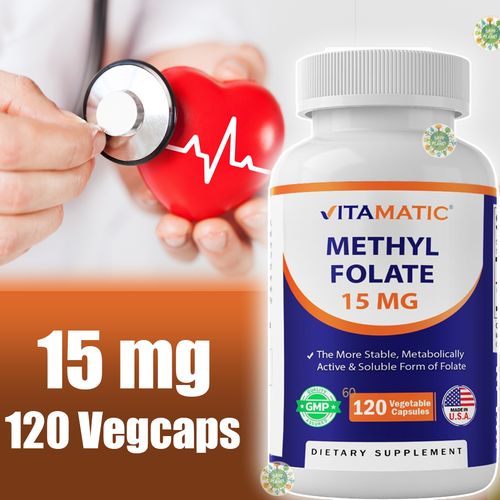 Vitamatic, Methyl Folate, 15 mg, 120 Vegetable Capsules, Folate de méthyle
