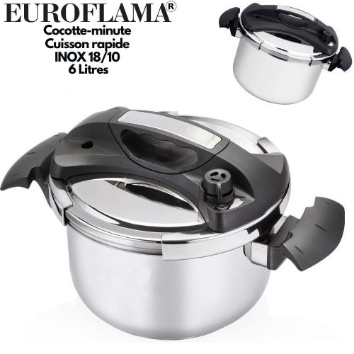 Autocuiseur 6 Litres En Acier Inoxydable 1810 Cocotte-Minute Tous Feux Induction Panier Vapeur Inclus Couvercle à Fermeture Torsion Finition Poli Miroir Poignées Bakélite Isolantes