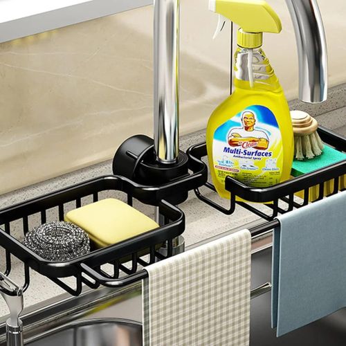 Étagère Robinet Multifonction – Support Aluminium Évier, Égouttoir, Éponge et Savon
