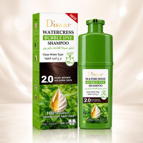 Shampoing Colorant Châtain Foncé 420ml Watercress Bubble Dye 2.0 – Coloration Cheveux Rapide 10 min – Teinture Permanente Sans Ammoniaque – Couverture 100% Cheveux Blancs & Gris – Shampooing Teintant Naturel Hydratant – Longue Tenue Homme & Femme