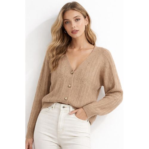 veste camel tricoté pour femmes à manteau Pull en maille ajourée classique à col en V pour femme Cardigan
