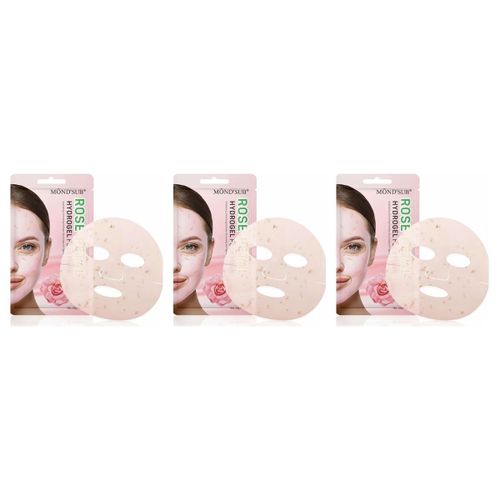 Lot de 3 - Masque Visage Hydrogel Rose - Soin Hydratant Éclaircissant Anti-Taches - Pour Tous Types de Peau - 28g
