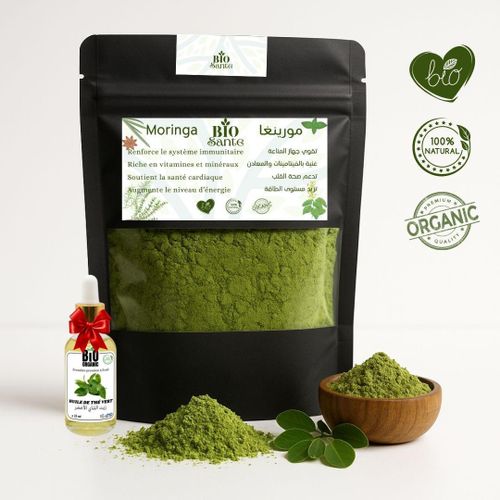Moringa en Poudre Bio 50g Source d’Énergie + huile de Thé Vert 15ml gratuit
