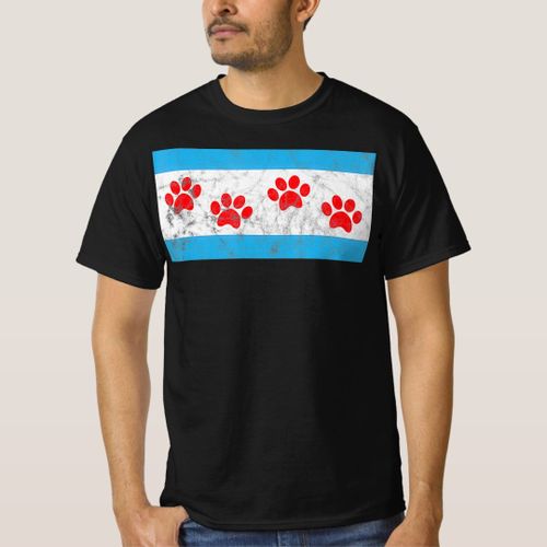 Chicago Rescue Dog Paw Flag Skyline T-Shirt