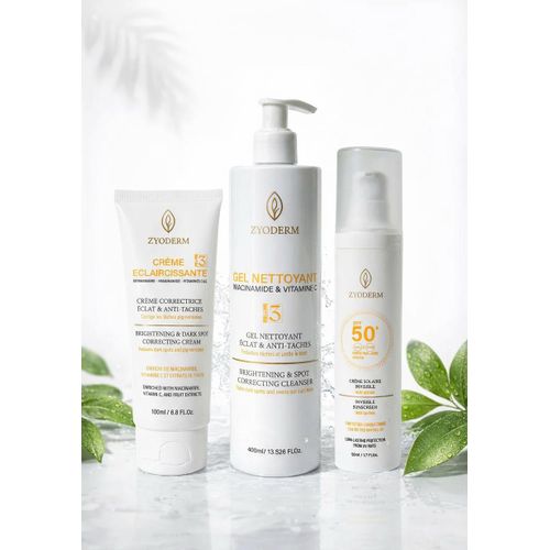 Coffret soin visage crme claircissante niacinamide vitamines C et E gel nettoyant et crme solaire SPF 50 routine complte pour purifier claircir et protger la peau