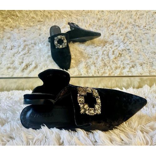 Mule en velours noir avec broche de très haute qualité pour femme