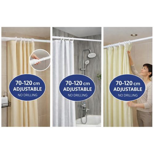 Barre de Rideau de Douche Télescopique 70-120 cm – Installation Sans Perçage – Aluminium Antirouille Ultra Résistant