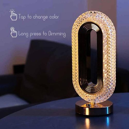 Lampe de Chevet LED Cristal Oval Tactile - 3 Couleurs de Lumière (Chaude, Neutre, Blanche) & Variateur d'Intensité Réglable - Lampe de Table Décorative Dorée Rechargeable USB pour Chambre et Salon