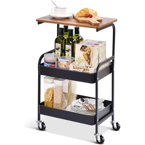Chariot de Rangement Pliable à 3 Niveaux avec Roulettes – Étagère en Métal pour Cuisine, Salle de Bain, Bureau et Buanderie