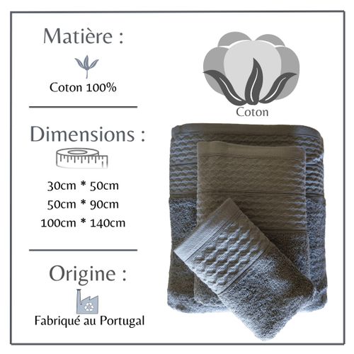 Ensemble HOTEL de 3 serviettes Portugal 100% COTON