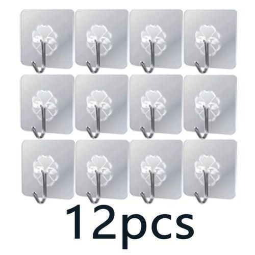 Lot de 12 crochets adhésifs robustes en acier inoxydable – Étanches, sans perçage et sans traces
