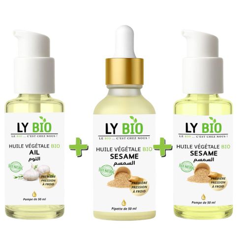 PACK HUILE AIL 50ML - POMPE + HUILE SESAME 50ml - PIPETTE + HUILE SESAME 50ml - POMPE