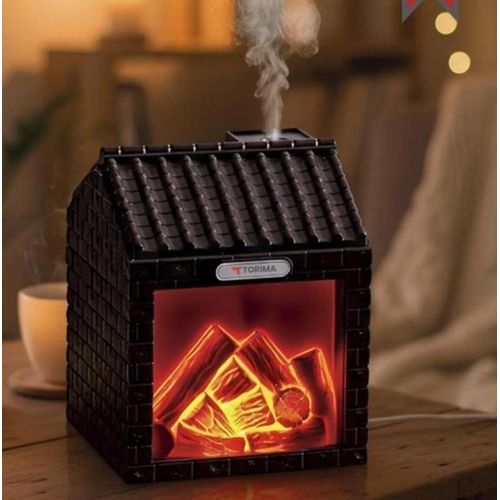 Humidificateur ultrasonique, silencieux, effet cheminée, capacité 200 ml, couleur marron foncé H9