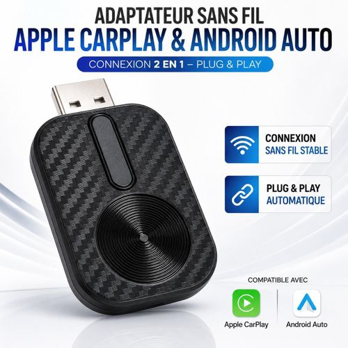 Adaptateur Sans Fil Apple CarPlay & Android Auto 2-en-1 USB Plug & Play Conversion CarPlay Android Auto Wireless