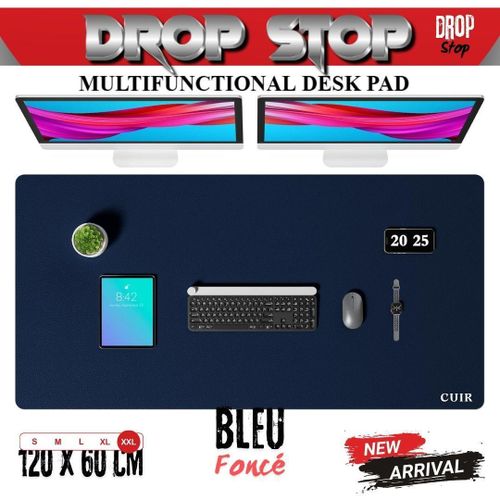 Tapis de bureau Aothia en similicuir – Grand tapis de souris, sous-main antidérapant en cuir PU, surface d'écriture imperméable pour le bureau et la maison (Bleu Foncé , 120 x 60 cm).