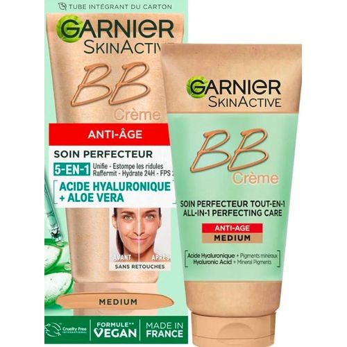 BB Crème Anti-Âge - Soin Perfecteur Tout-En-1 - Raffermit & Hydrate - FPS 25 - Acide Hyaluronique & Aloe Vera - Tous Types de Peaux - Teinte Medium - 50 ml