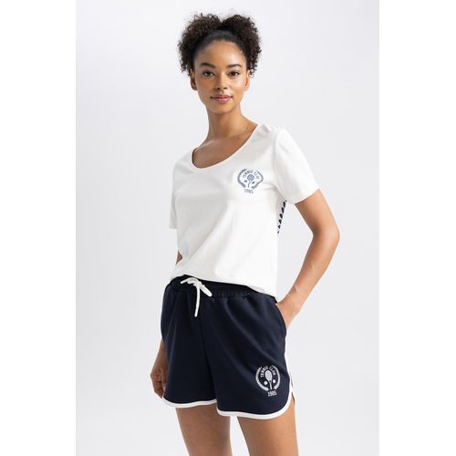 T-shirt Tricoté Femme Coupe Classique Col Rond Manches Courtes - Écru.