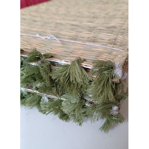 Lot 2 Sets de table marocain artisanal à pompons Vert olive