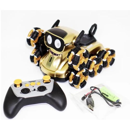 Chien robot interactif Stunt Robot Dog Mini avec tlcommande avec Lumires et Musique 8 Roues Or