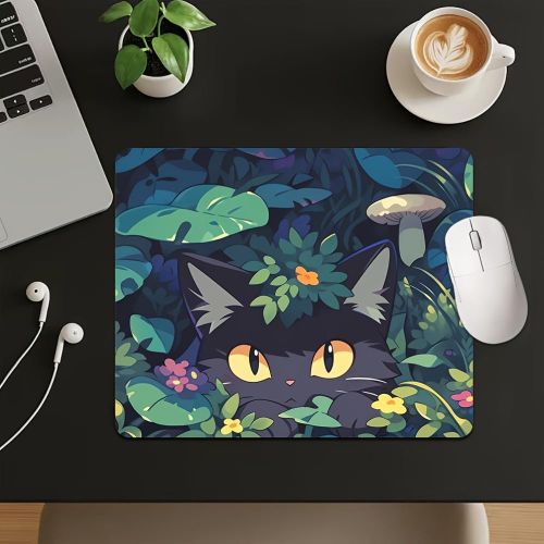 1pc Petit tapis de clavier mécanique, Base verte mystérieuse + 'Black Cat Mushroom', Protecteur de bureau PC compact, Petit tapis de souris portable facile à ranger, Disponible en plusieurs tailles adapté aux accessoires de PC pour gamers