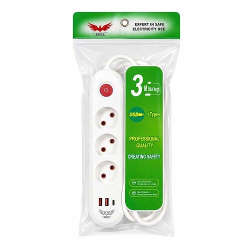 Rallonge Multiprise Comprenant deux ports USB et un port Type-C 3M