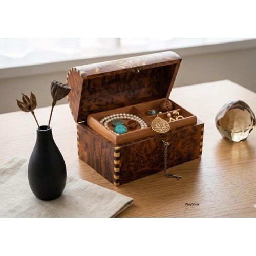 Boîte à Bijoux en Bois de Thuya Faite Main , Longueur : 22 cm