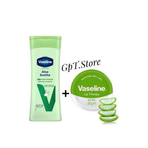 Lotion apaisante de soin intensif à l'aloe vera (200ml)+Lip Therapy Hydratant Lèvres en aloe vera (20g)