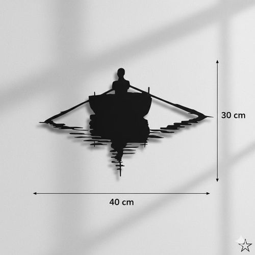 Tableau mural noir représente un rameur sur sa barque en bois MDF 40*30CM