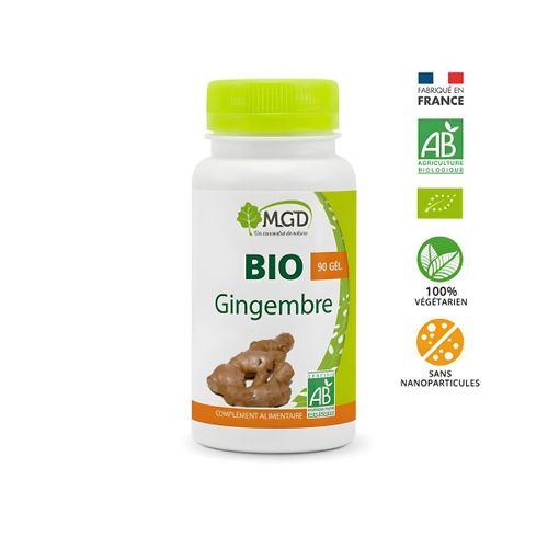 Gingembre Bio - Extrait de Gingembre Pur - Soutien Digestif & Anti-inflammatoire - 90 Gélules Végétales - Fabriqué en France