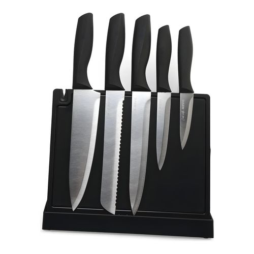 Ensemble de 6 Couteaux de Cuisine - Lames en Acier Inoxydable, Poignées Ergonomiques en PP, Bloc Magnétique - Accessoire Indispensable pour la Cuisine