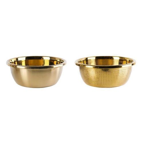 Bassine ronde avec passoire en métal doré (Diam 36 cm)