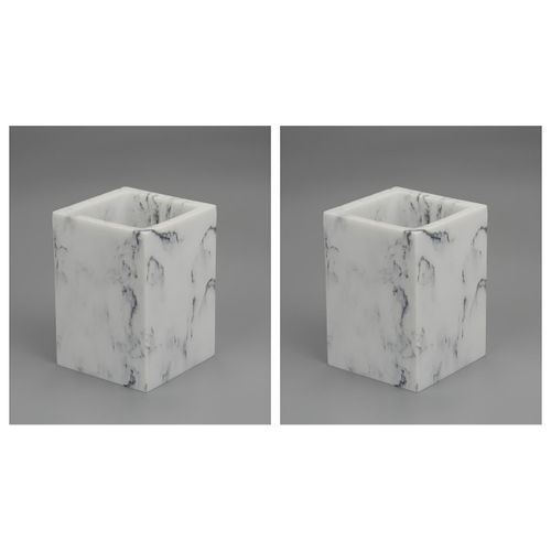 Gobelet - Polyresine Effet Marbre - Rangement Bureau - Blanc Marbre