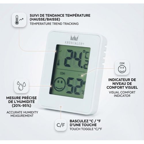 Thermomètre Hygromètre Numérique Portatif - Affichage °C/°F et Tendance de Température