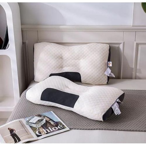 Oreiller en LaOreiller de Massage Bonne Respirabilité Haute Résilience Rebond Rapide 4 Cloisons Ergonomique Texture Douce Oreiller Cervical Lit Nécessaire