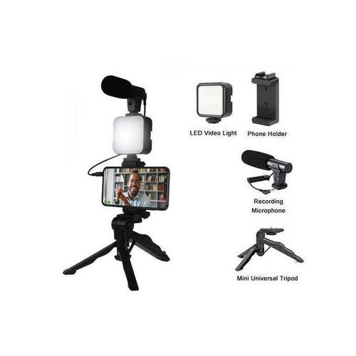 Kit Vlogging Smartphone avec poignée, Microphone stéréo, lumière LED - Youtube, TikTokTR2