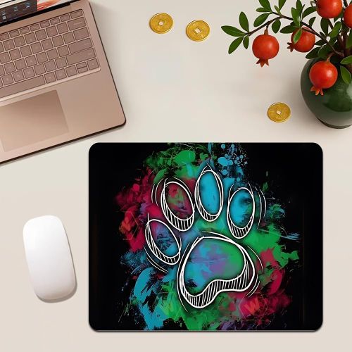 Tapis de souris antidérapant carré en caoutchouc avec impression artistique de grande empreinte de patte effet lavis d'encre vif, tapis de bureau plat imprimé haute définition, périphérique informatique multi-tailles pour usage au bureau et à la maison,