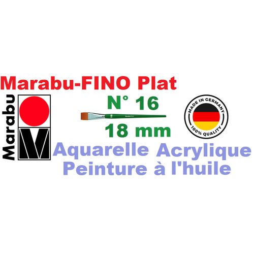 Pinceau Pro Artiste Marabu-Fino Plat 18mm N°16,Qualité Spécial,Toute Peinture