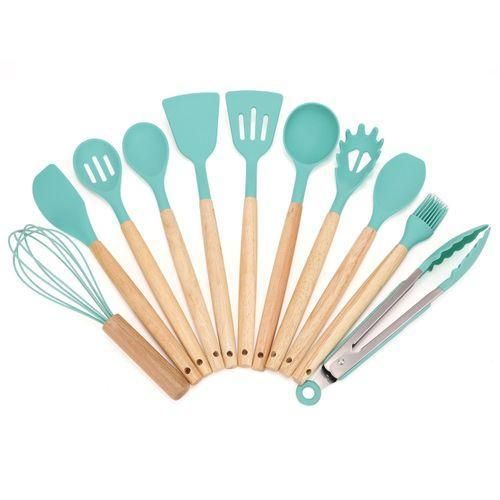 Ensemble de couteaux en silicone F2, 19 pièces, manche en bois, paille à double baril, cadeau