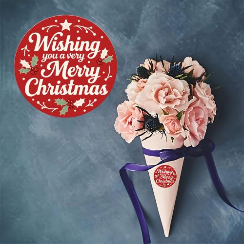 108 ملصقات مستديرة عيد ميلاد مجيد ديكورات احتفالية باللونين الأحمر والأبيض مع رسومات نباتية مثالية لبطاقات المعايدة وصناديق الهدايا