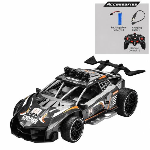 Voiture télécommandée de course avec batterie rechargeable et lumière - Voiture enfant rc gris
